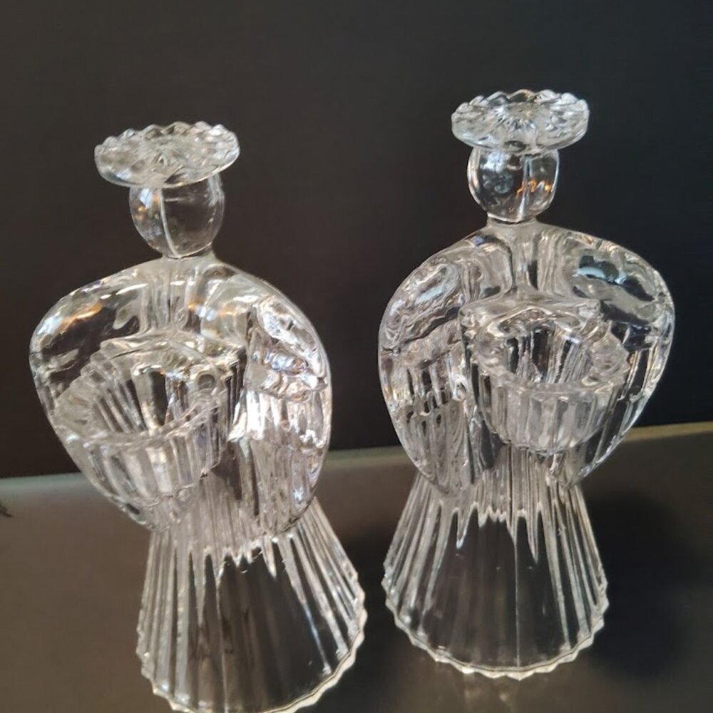 Vintage Classic Crystal Praying Angels Tapper Candle Holders Set Of 2 by Avon